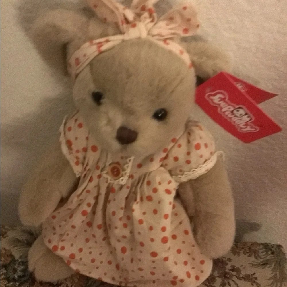 Suepcuddly 5 Way Jointed Teddy Bear Posed 13” Plush Toy In Polka Dot Dress